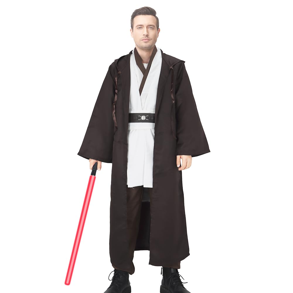 NUWIND Mens Jedi Costume Medieval Tunic Hooded Cape Cloak Robe